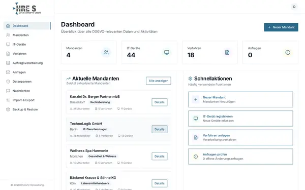 Screenshot: Dashboard – Alle Mandanten, Fristen und offene Aufgaben auf einen Blick.